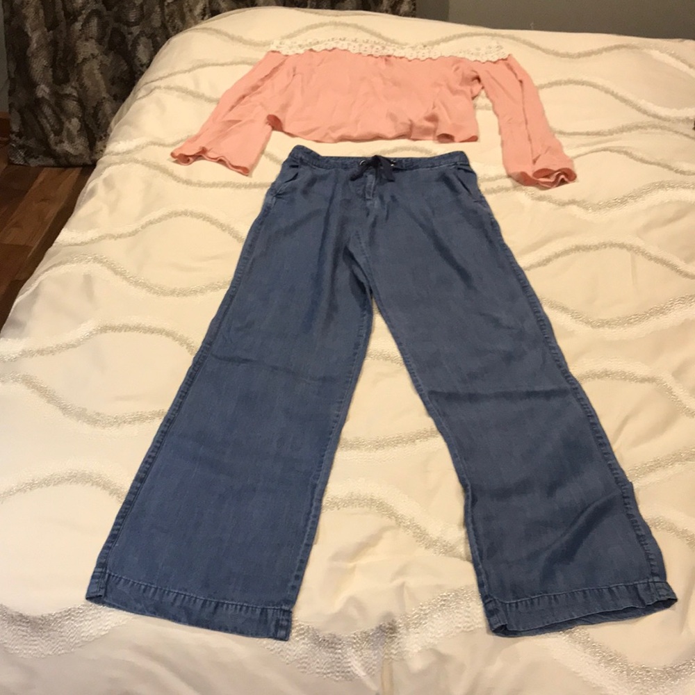 High waisted lightweight chambray pants